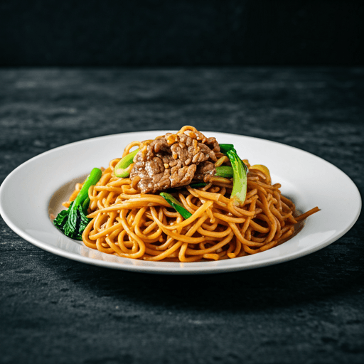Wide flat rice noodles with Chinese broccoli in sweet soy sauce
